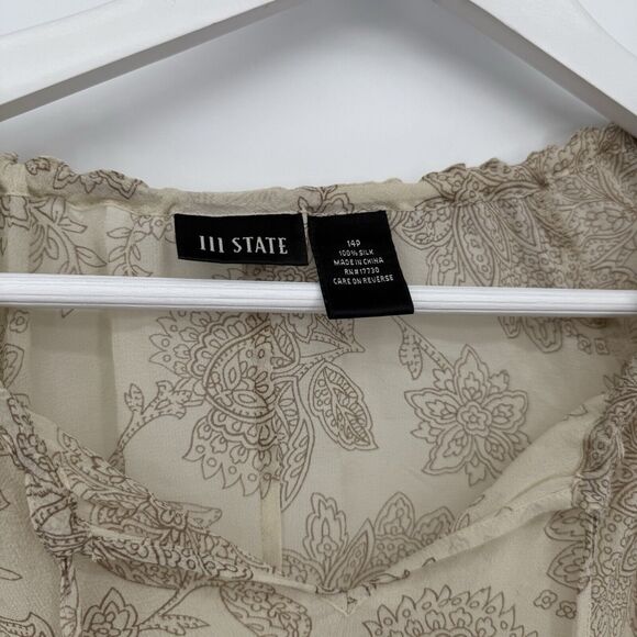 111 State Petite Silk Boho Sheer Floral Flowy Blouse Ruffle Size 14P - Picture 3 of 9